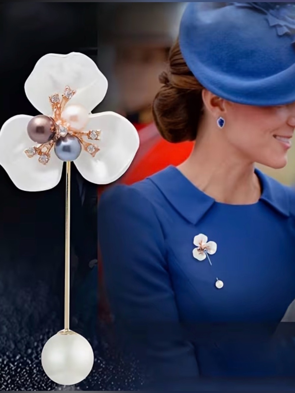 Pearl Floral Brooch Pin - Multicolor Pearls on White Flower NEW With Box